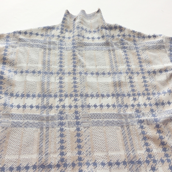 Rachel Zoe White Tan Blue Plaid Pullover Turtleneck Long Sleeve Sweater Size L - Picture 4 of 8